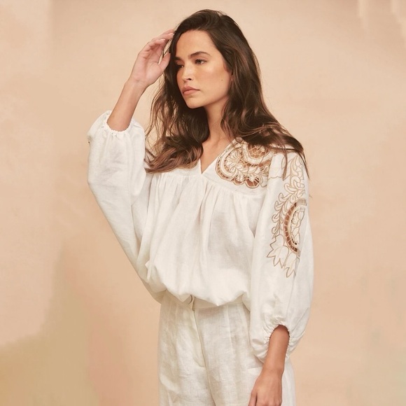 Free People Tops - Free People Cutwork Balloon Dolman Blouse in White Cloud size Small